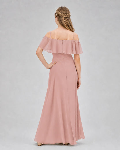 Dusty Rose Chiffon Cold Shoulder A-Line Junior Bridesmaid Dresses Back View