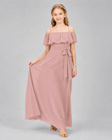 Dusty Rose Chiffon Cold Shoulder A-Line Junior Bridesmaid Dresses Front View