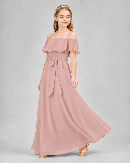 Dusty Rose Chiffon Cold Shoulder A-Line Junior Bridesmaid Dresses