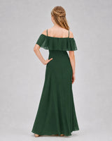 Emerald Green Chiffon Cold Shoulder Junior Bridesmaid Dresses Back View