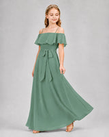 Eucalyptus Chiffon Off-the-Shoulder Junior Bridesmaid Dresses