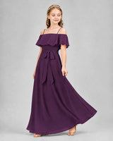 Grape Chiffon Off-the-Shoulder Junior Bridesmaid Dresses