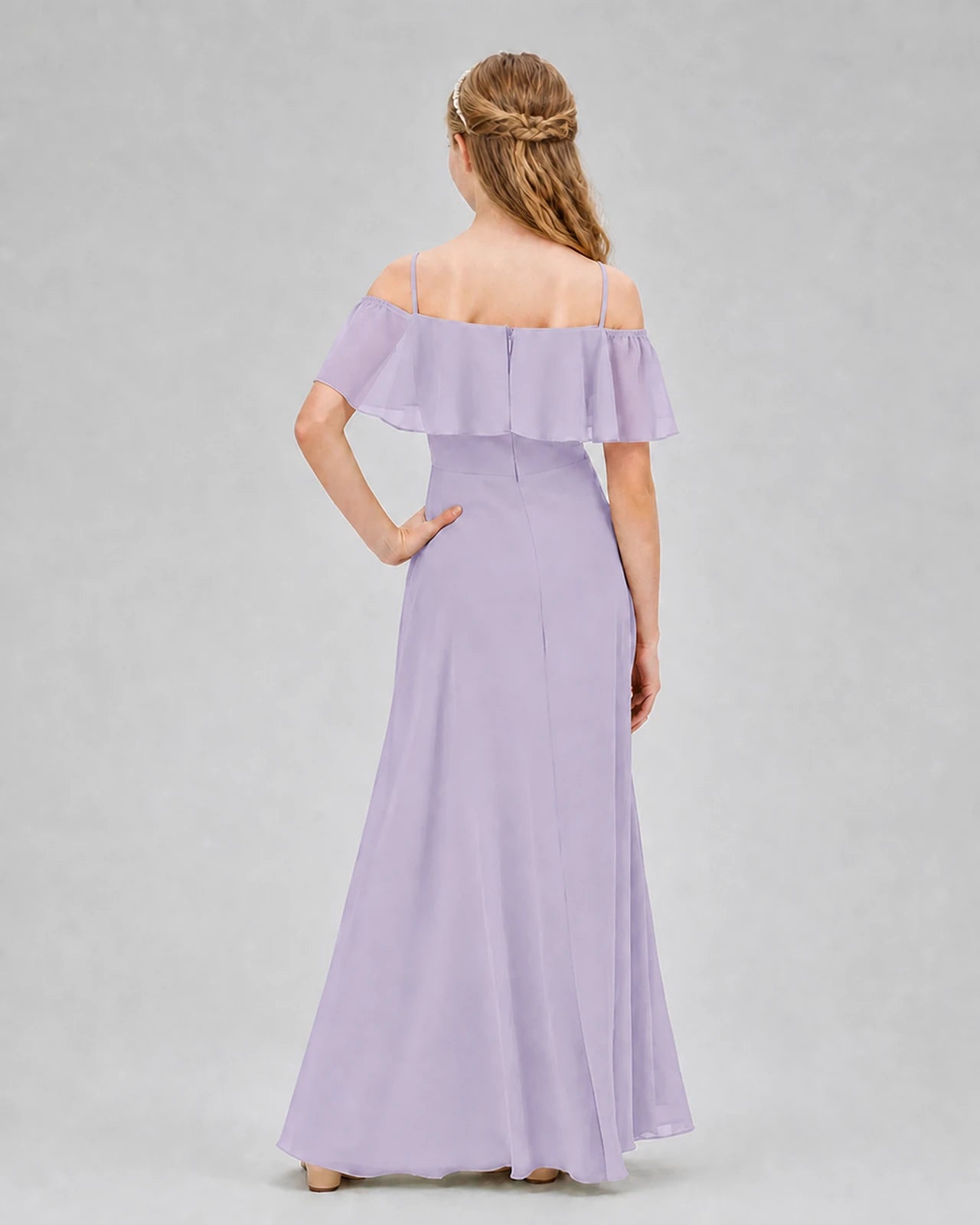 Lavender Chiffon Cold Shoulder Junior Bridesmaid Dresses Back View