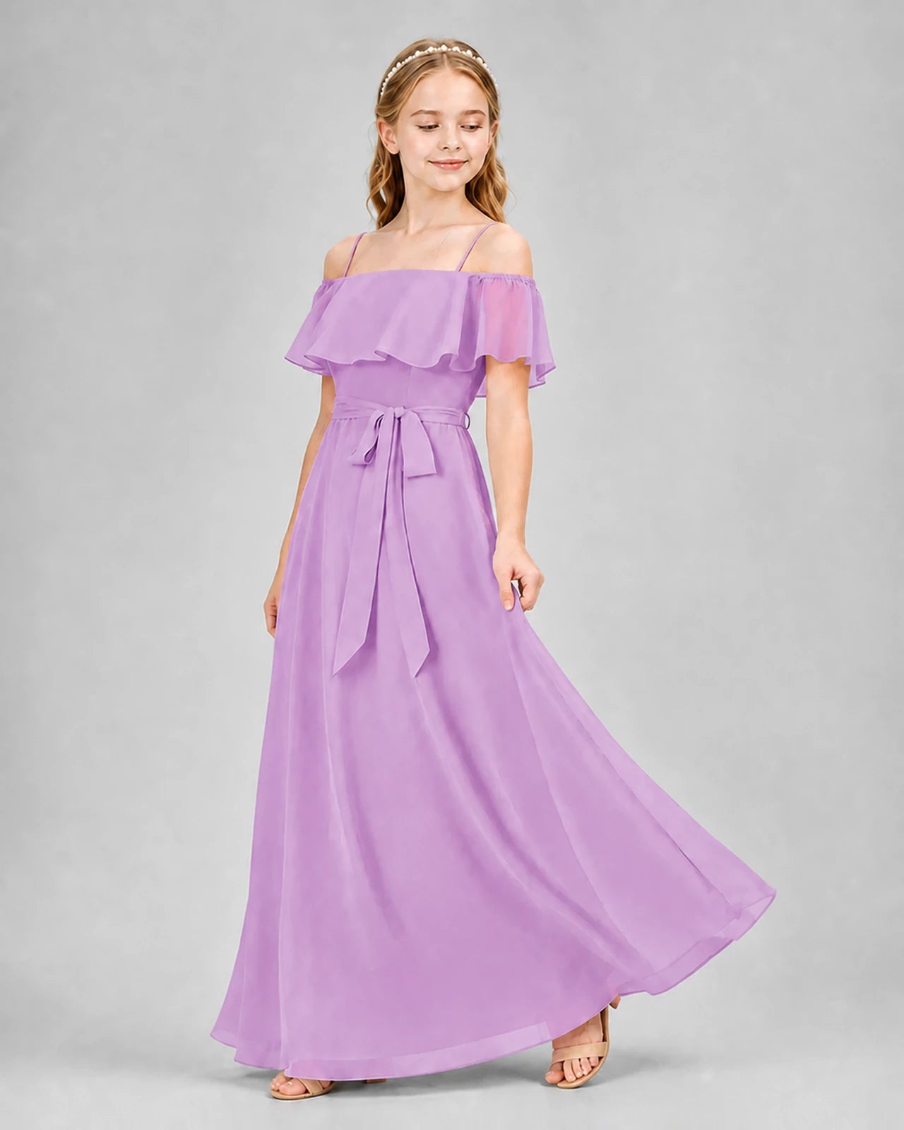 Lilac Chiffon Cold Shoulder A-Line Junior Bridesmaid Dresses