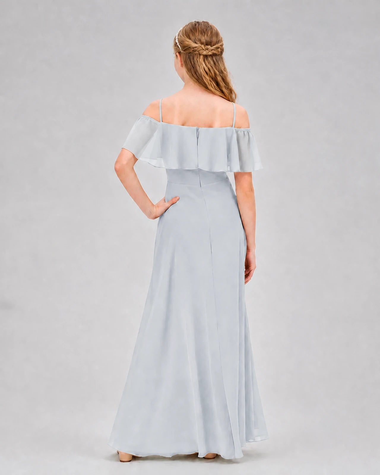 Mist Chiffon Cold Shoulder A-Line Junior Bridesmaid Dresses Back View
