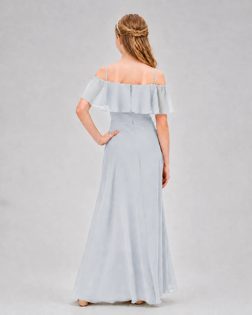 Mist Chiffon Cold Shoulder A-Line Junior Bridesmaid Dresses Back View