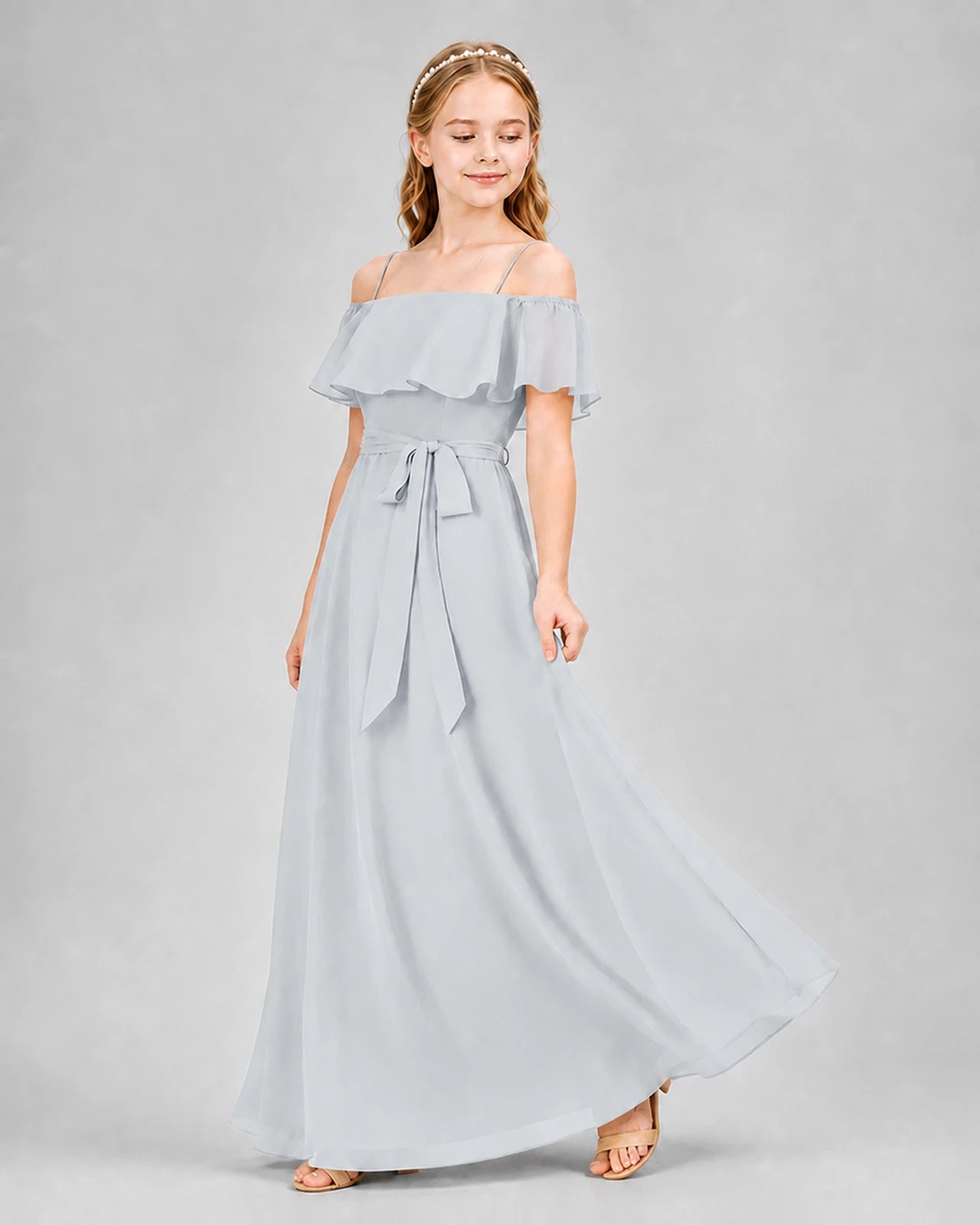 Mist Chiffon Cold Shoulder A-Line Junior Bridesmaid Dresses