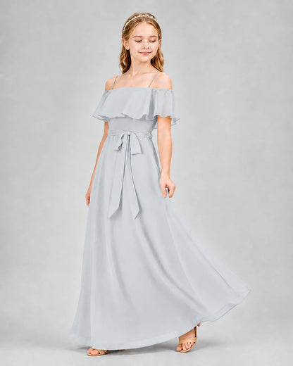 Mist Chiffon Cold Shoulder A-Line Junior Bridesmaid Dresses