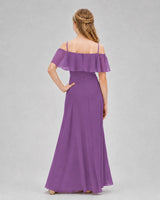 Purple Chiffon Cold Shoulder A-Line Junior Bridesmaid Dresses Back View