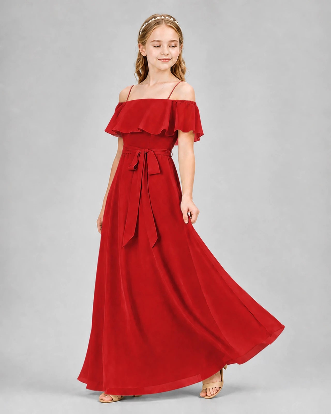 Red Chiffon A-Line Junior Bridesmaid Dresses