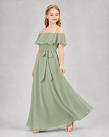 Sage Green Chiffon Off-The-Shoulder Junior Bridesmaid Dresses