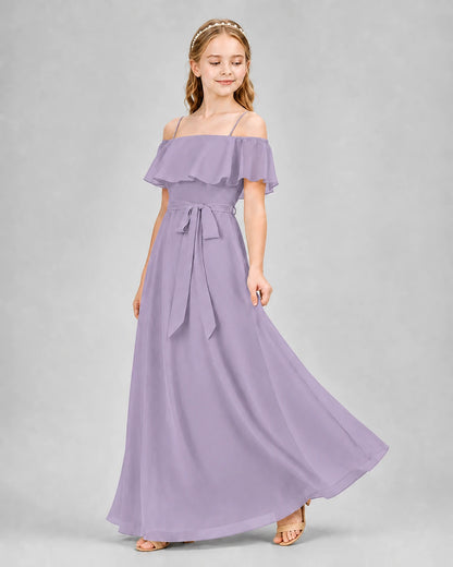 Wisteria Chiffon Off-the-Shoulder Junior Bridesmaid Dresses
