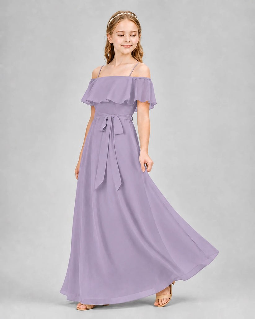 Wisteria Chiffon Off-the-Shoulder Junior Bridesmaid Dresses