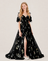 Black Tulle A-line Girls Formal Dress Front View