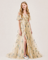 Champagne Tulle A-line Girls Formal Dress Front View