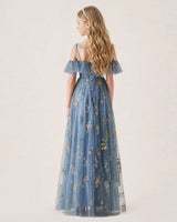 Dusty Blue Tulle A-line Girls Formal Dress Back View