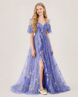 Lavender Tulle A-line Girls Formal Dress Front View