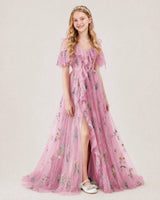 Pink Tulle A-line Girls Formal Dress Front View
