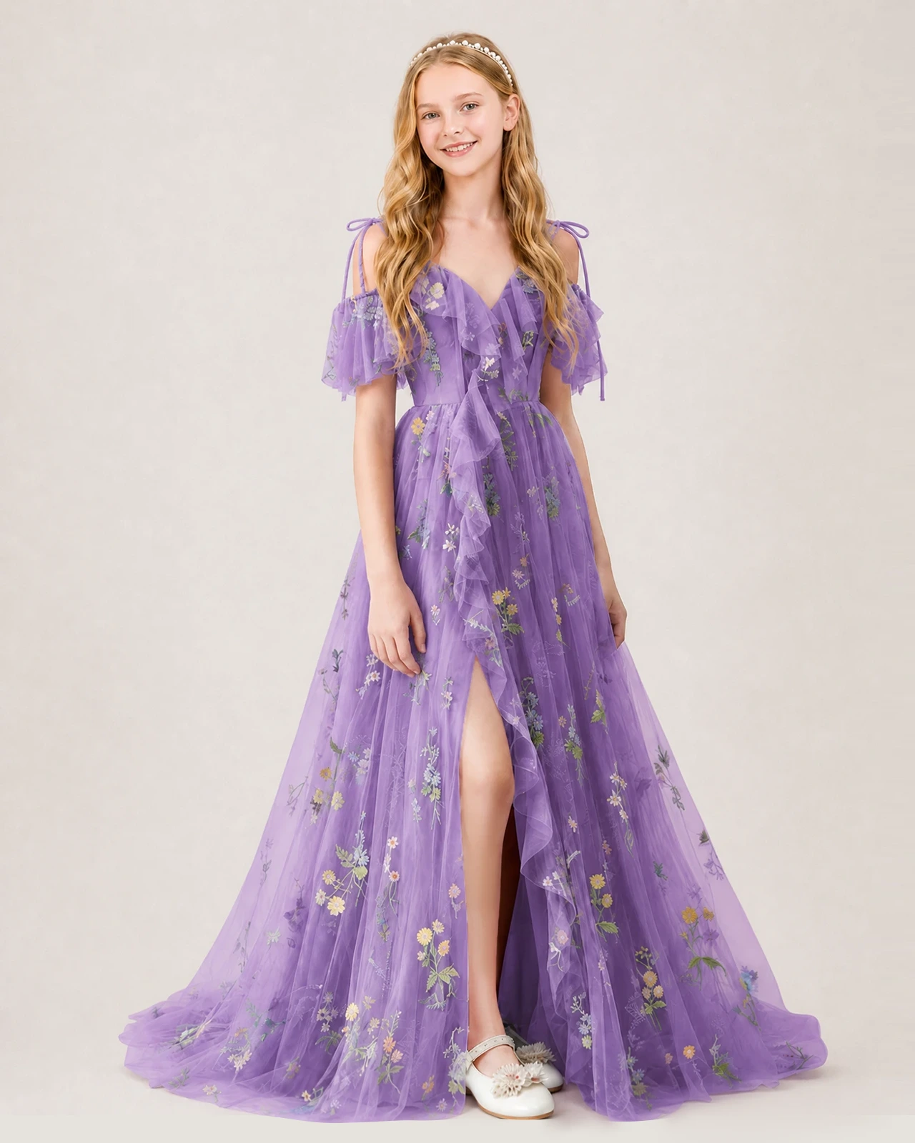 Wisteria Embroidery Tulle Formal Dress Front View