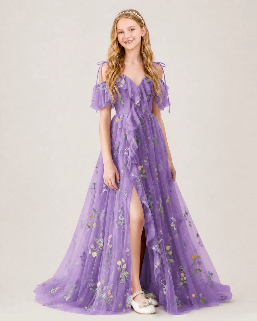 Wisteria Tulle A-line Girls Formal Dress Front View