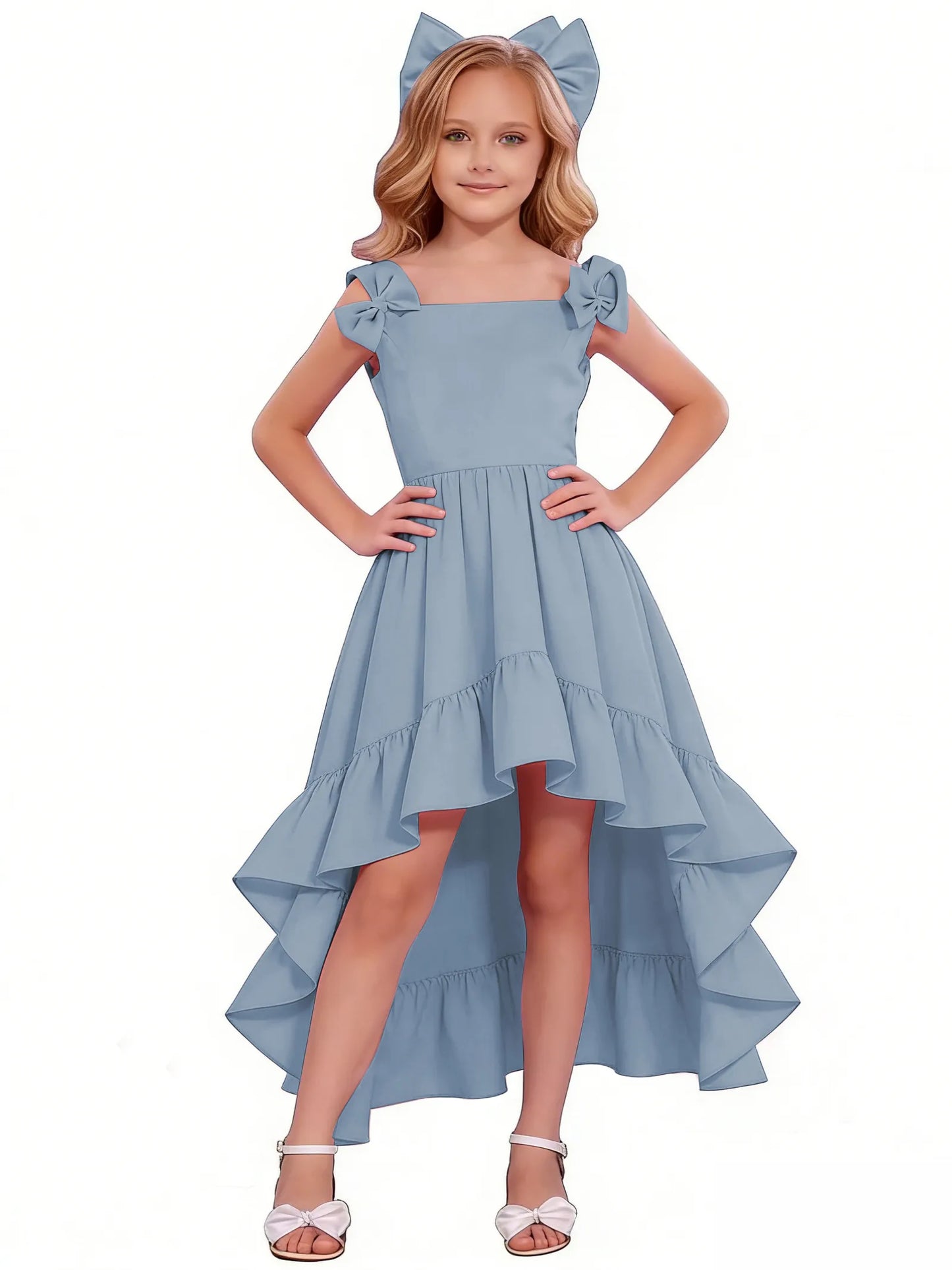 dideyttawl High-Low Junior Bridesmaid Dresses for Girls Chiffon  A-Line Pageant Ball Dress 2636