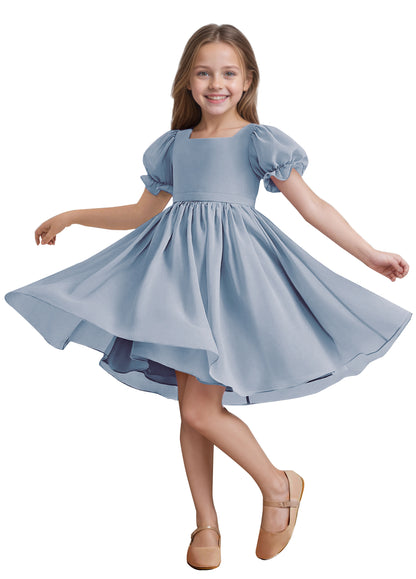 Chiffon Short Sleeves Flower Girl Dresses Knee Length Junior Bridesmaid Dresses for 4-16 650C
