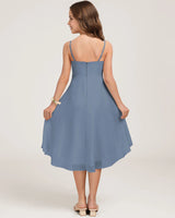 Dusty Blue Chiffon A-line Junior Bridesmaid Dress Back View