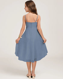 Back Dusty Blue Chiffon Junior Bridesmaid Dress