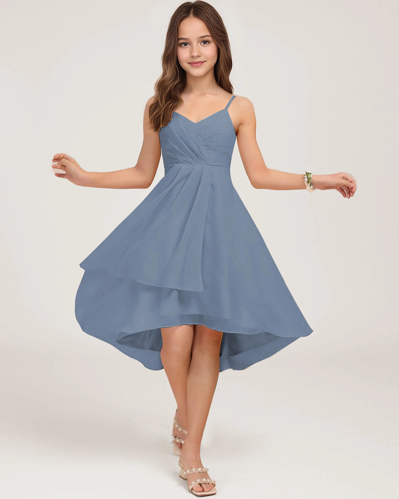 Dusty Blue Chiffon A-line Junior Bridesmaid Dress Front View