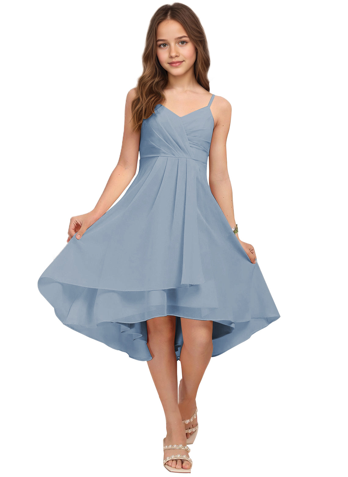 Chiffon Short Junior Bridesmaid Dresses Knee Length Sleeveless Flower Girl Dresses for 4-16 2504