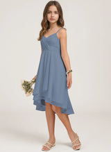 Dusty Blue Chiffon A-line Junior Bridesmaid Dress Side View