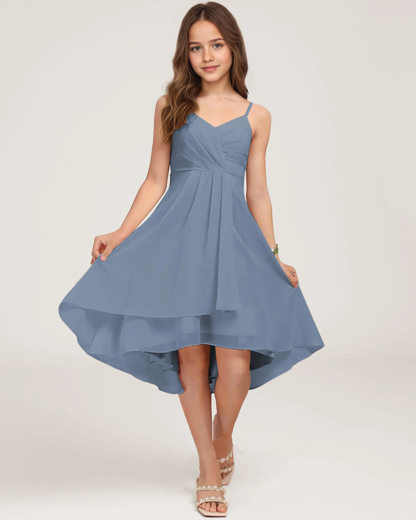 Dusty Blue Chiffon A-line Junior Bridesmaid Dress Front View