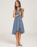 Dusty Blue Chiffon A-line Junior Bridesmaid Dress Front View