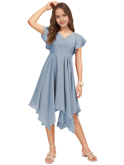Dideyttawl Dusty Rose Junior Bridesmaid Chiffon Flutter Sleeve A-Line Dress