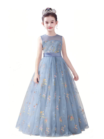 dideyttawl 2026 Fairy Dress for Girls Floral Tulle Flower Girl Dresses Long Sleeveless Jr Bridesmaid Prom Gown 2554