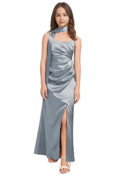 dideyttawl Satin Junior Bridesmaid Dress with Scarf for Girls 4-16 Silk Flower Girl Dress 2527