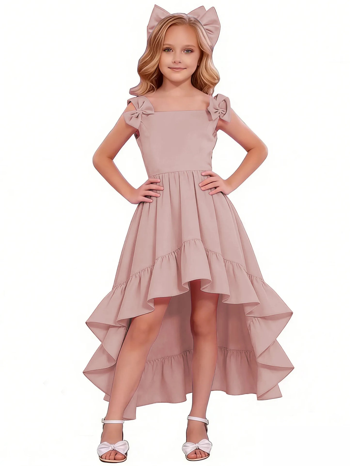 dideyttawl High-Low Junior Bridesmaid Dresses for Girls Chiffon  A-Line Pageant Ball Dress 2636