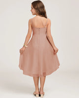 Dusty Rose Chiffon A-line Junior Bridesmaid Dress Back View