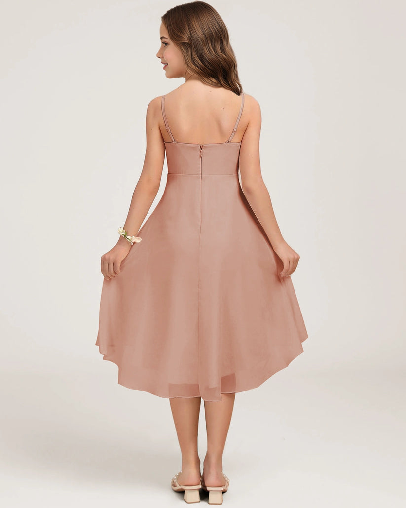 Dusty Rose Chiffon A-line Junior Bridesmaid Dress Back View