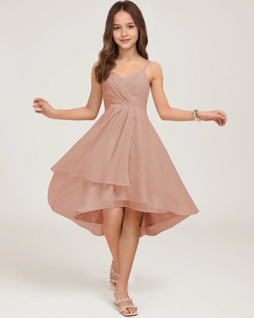 Dusty Rose Chiffon A-line Junior Bridesmaid Dress Front View