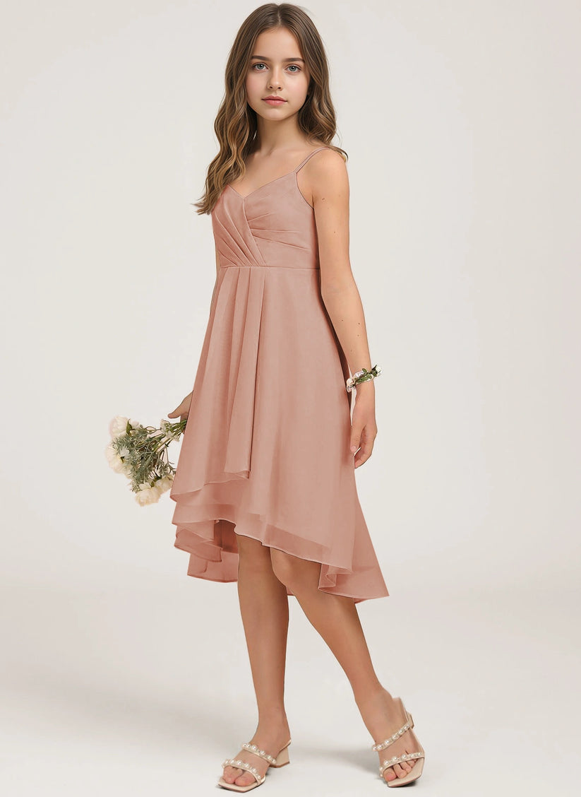 Dusty Rose Chiffon A-line Junior Bridesmaid Dress Side View