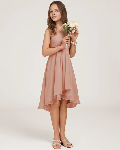 Side Dusty Rose Chiffon Junior Bridesmaid Dress