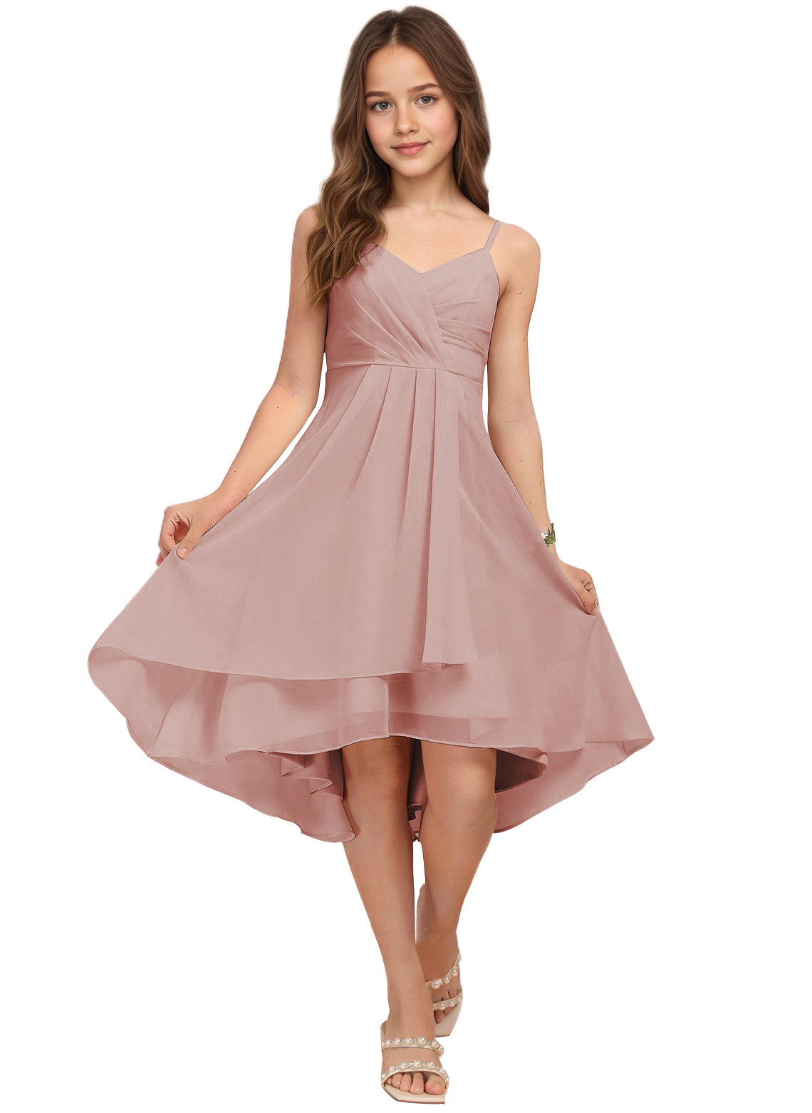Chiffon Short Junior Bridesmaid Dresses Knee Length Sleeveless Flower Girl Dresses for 4-16 2504