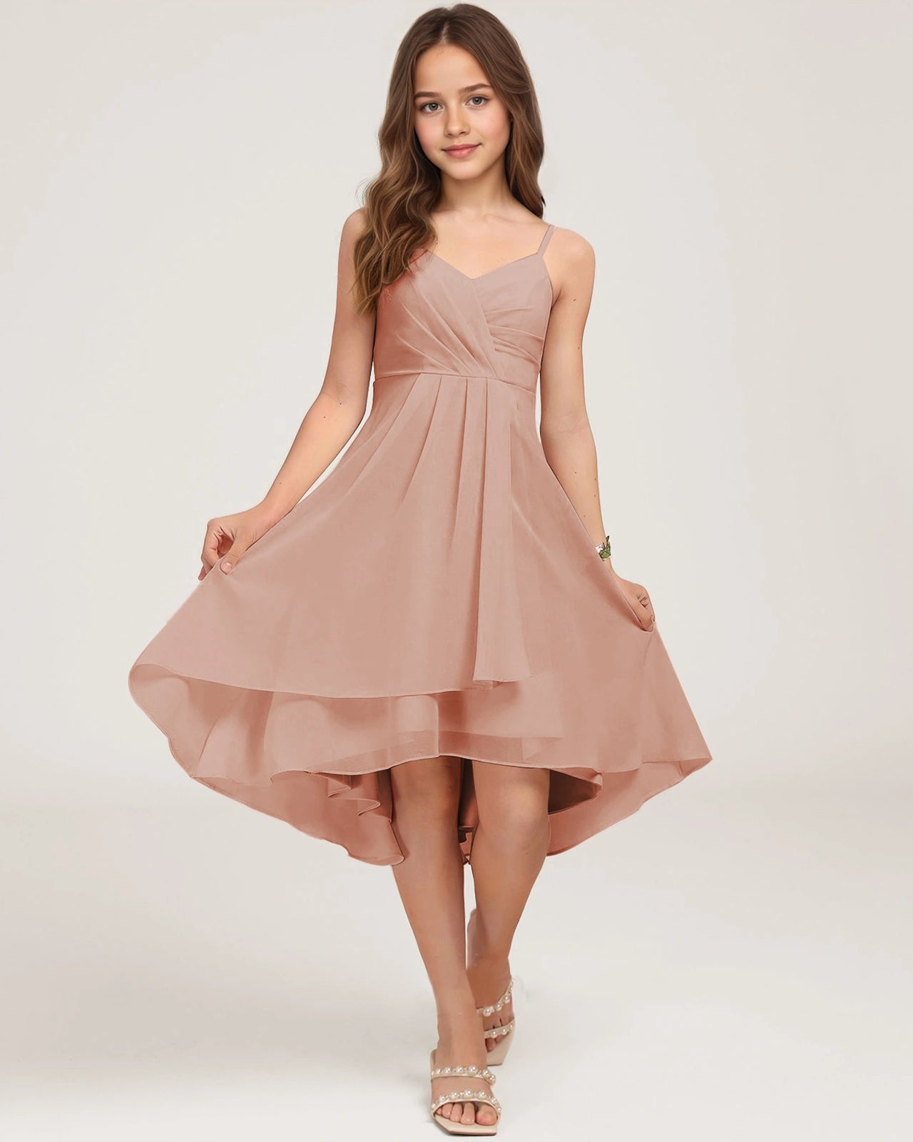 Front Dusty Rose Chiffon Junior Bridesmaid Dress Main image