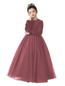 Dideyttawl Velvet Elegant Girls Formal Dress Lantern Long Sleeves Girls Birthday Party Dress