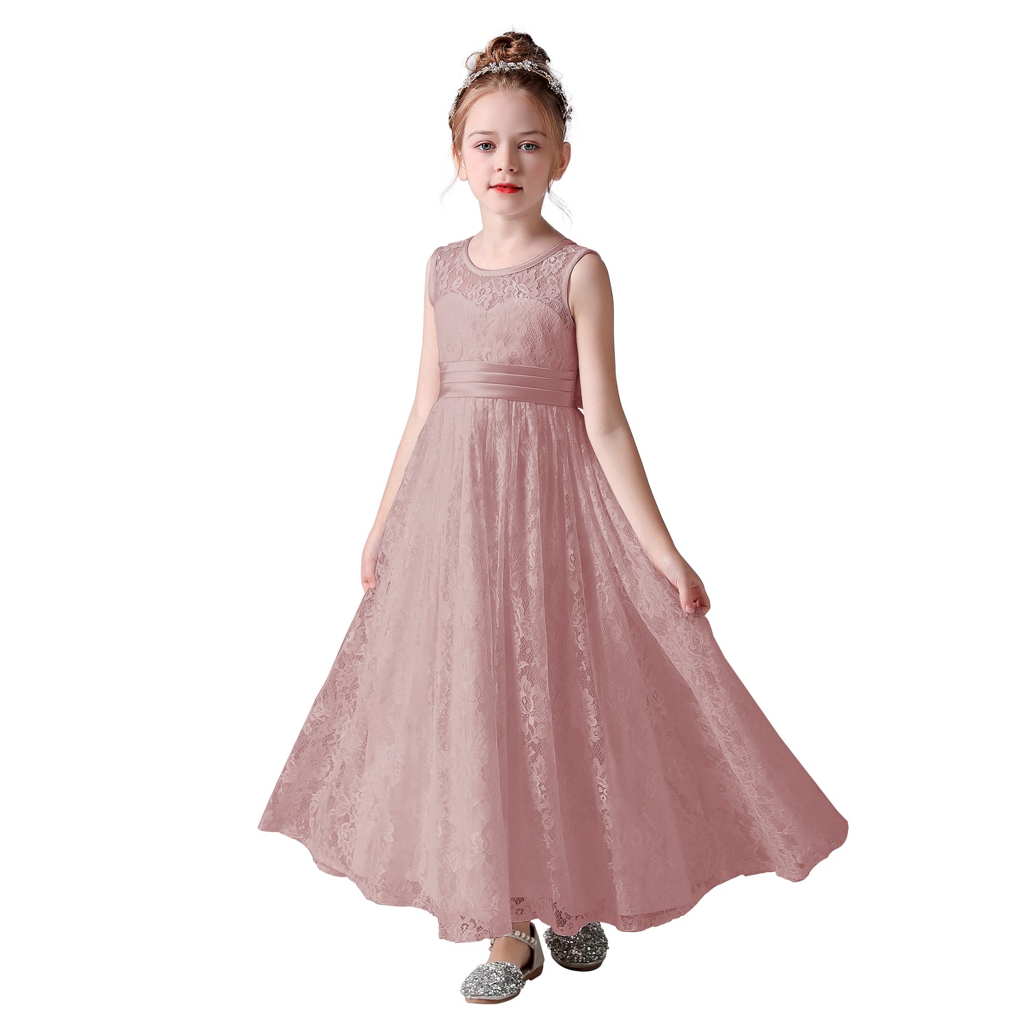 Dideyttawl Lace Flower Girl Dresses For Wedding Pagaent Ball Gown Girls Birthday Party Dress Sleeveless