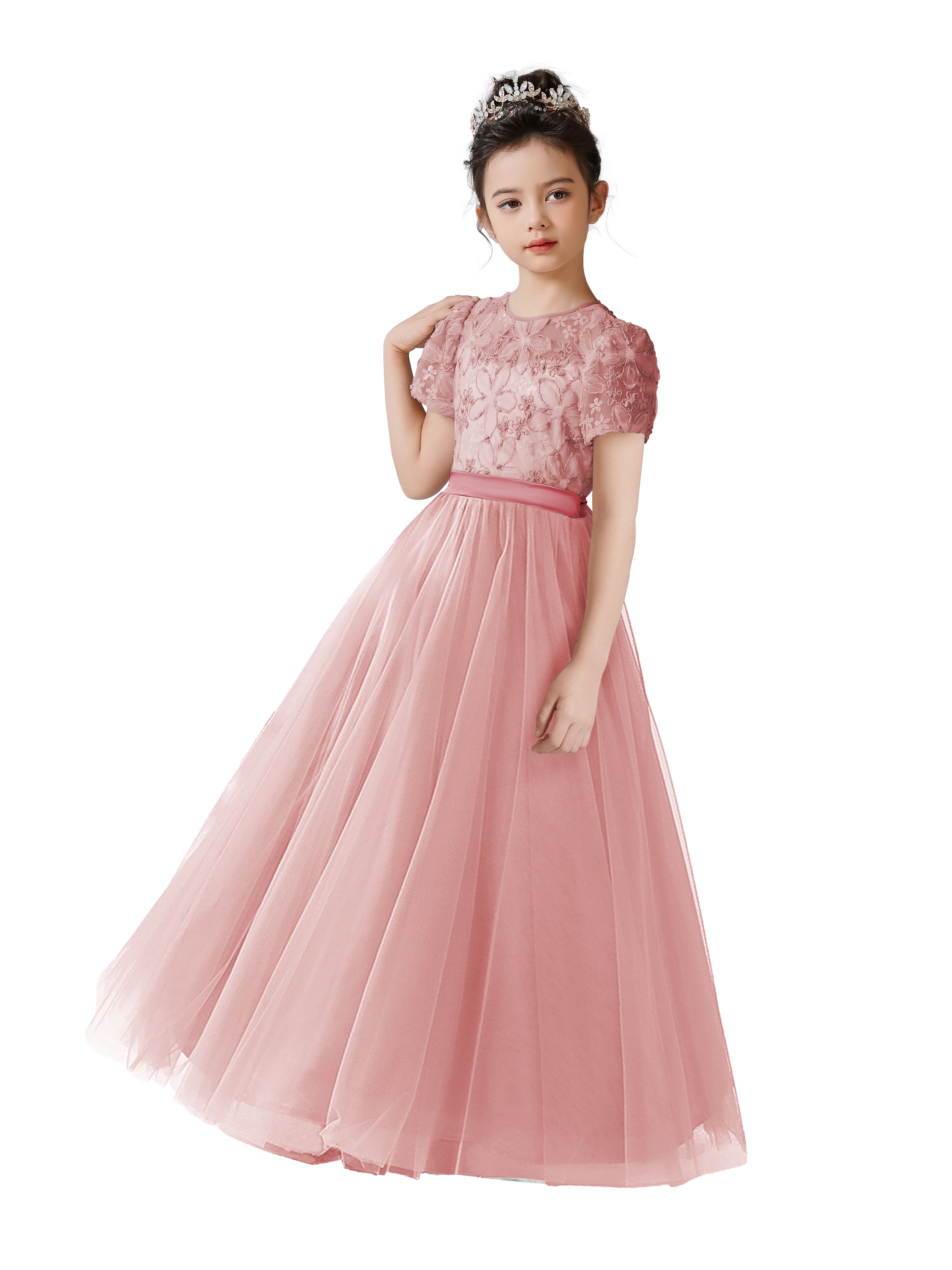 Dideyttawl Puffy Sleeves Girls Formal Dress Birthday Party Dress for Girls