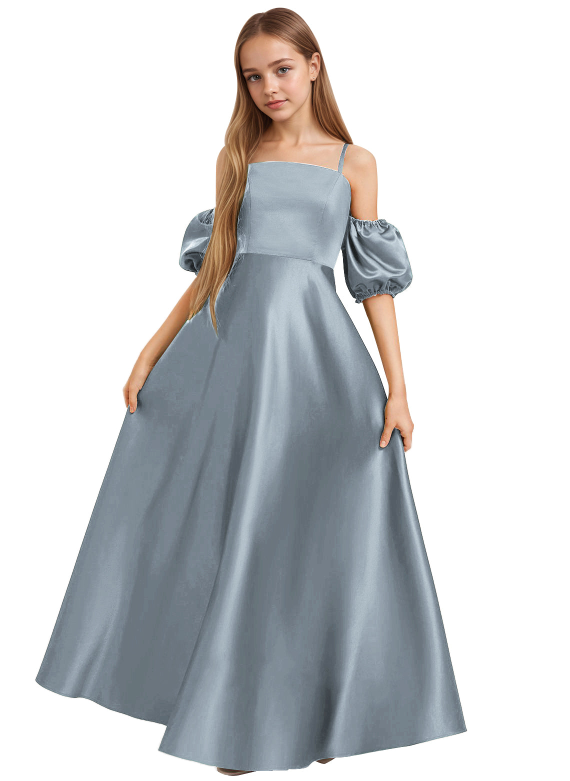 dideyttawl Girls A-Line Cold Shoulder Junior Bridesmaid Dress Silk Satin Flower Girl Dress 2525