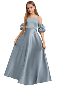 Dideyttawl Cold Shoulder Junior Bridesmaid Dress Satin Girls Pageant Gown 2525