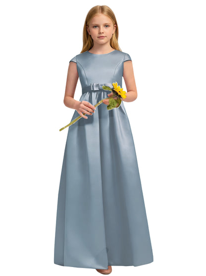 dideyttawl Satin Junior Bridesmaid Dresses Cap Sleeve Pageant Gown 2771
